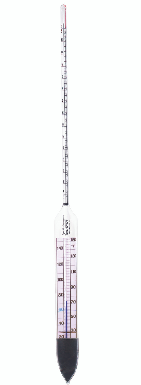 Specific Gravity Hydrometer, with Thermometer, 1.000 to 1.070, 0.001 subdivisions, 385 mm