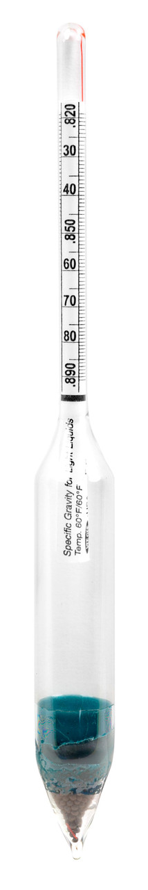 Specific Gravity Hydrometer, 0.820 to 0.890, 0.001 subdivisions, 165 mm