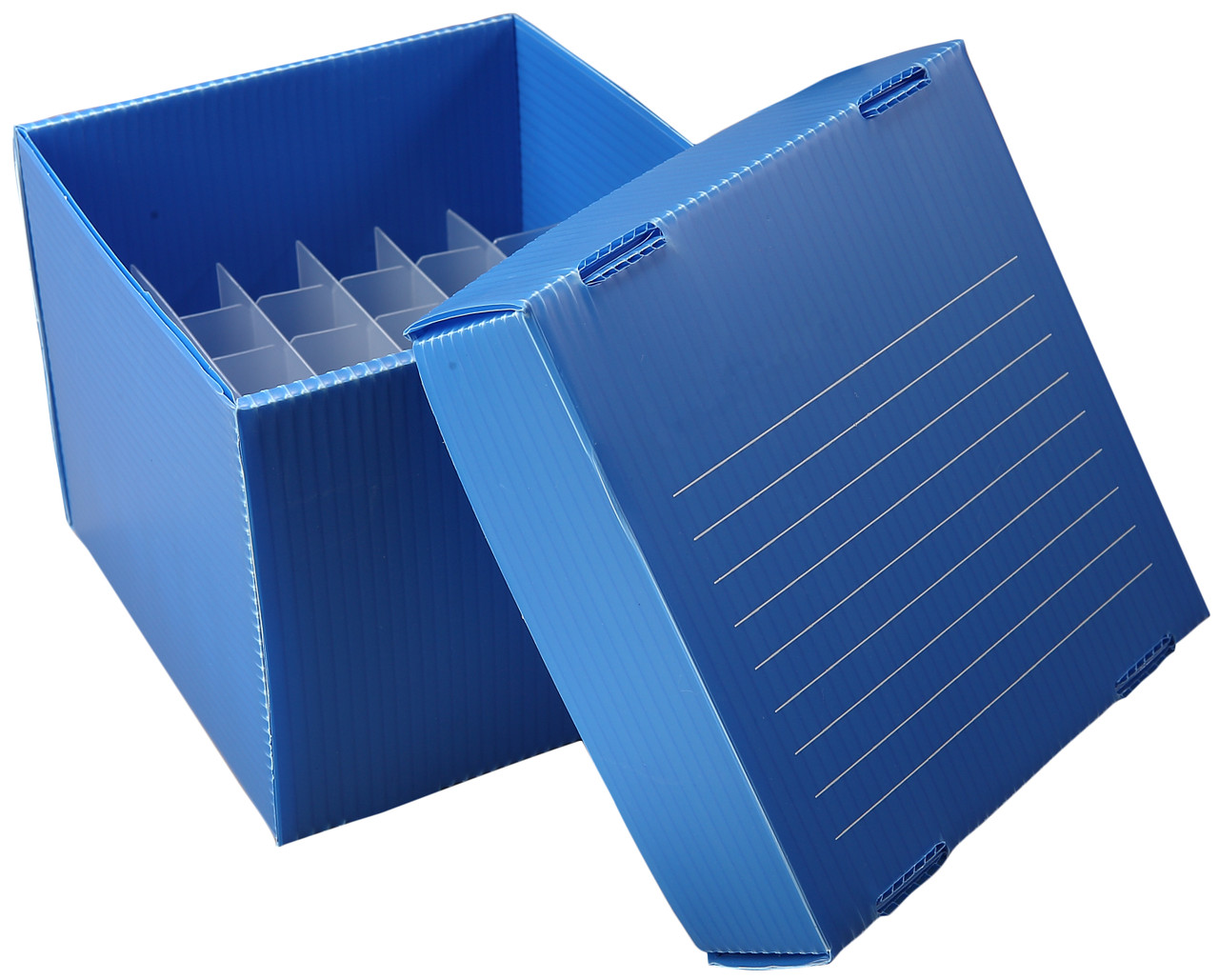 Corrugated Polypropylene Cryogenic Freezer Box, 15mL, 36-Place, Blue