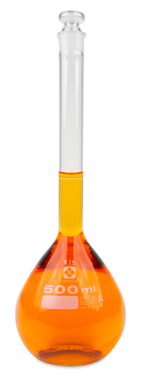 Volumetric Flask, Class A, Glass Stopper, 500 mL