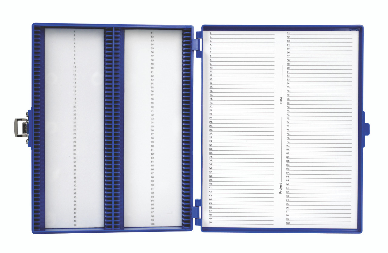 Premium Microscope Slide Box, 100-Place, Foam, Blue