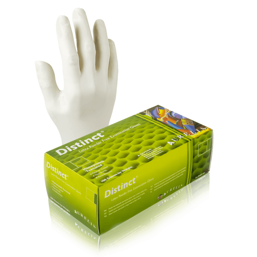 Aurelia Distinct 29227 Latex Exam Gloves, Size Medium, Case of 1,000 (10 Boxes x 100)
