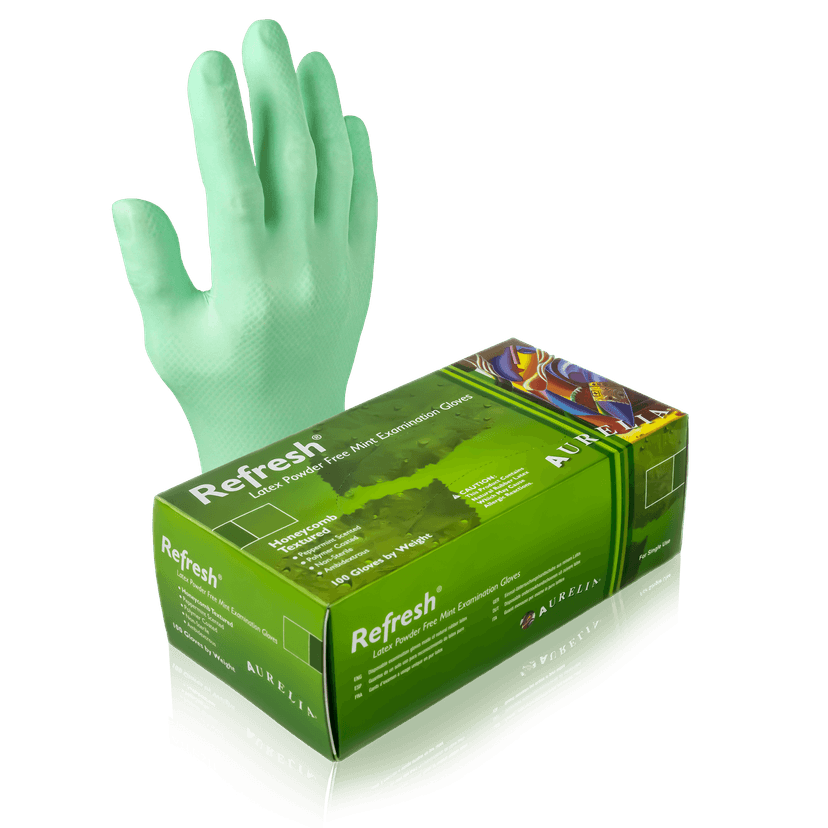 Aurelia Refresh 99228 Mint-Scented Latex Exam Gloves, Size Large, Case of 1,000 (10 Boxes x 100)