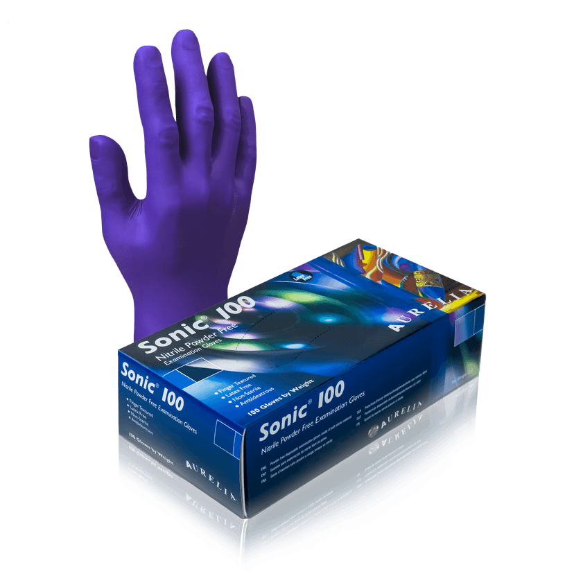 Aurelia Sonic 100 9377B5 Nitrile Exam Gloves, Size X-Small, Case of 1,000 (10 Boxes x 100)