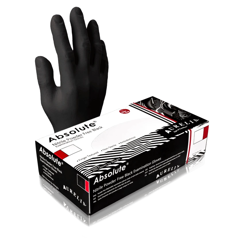 Supermax Aurelia® Absolute™ Black Nitrile Exam Gloves, XS | Honeycomb Textured, High Contrast Satin Black, Powder-Free | Chemo-Rated & Fentanyl Resistant | 200/Box | Cat # 98995