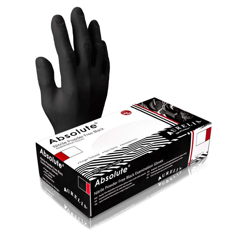 Aurelia Absolute 98998 Black Nitrile Gloves, Size Large, Case of 2,000 (10 Boxes x 200)