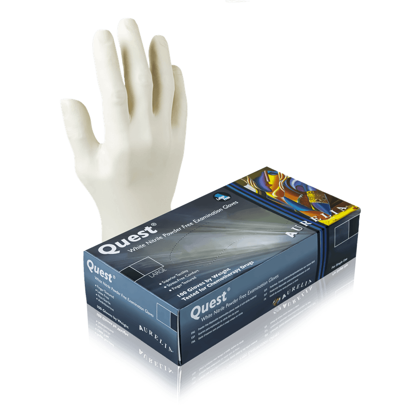 Aurelia Quest 92895 White Nitrile Exam Gloves, Size X-Small, Case of 1,000 (10 Boxes x 100)