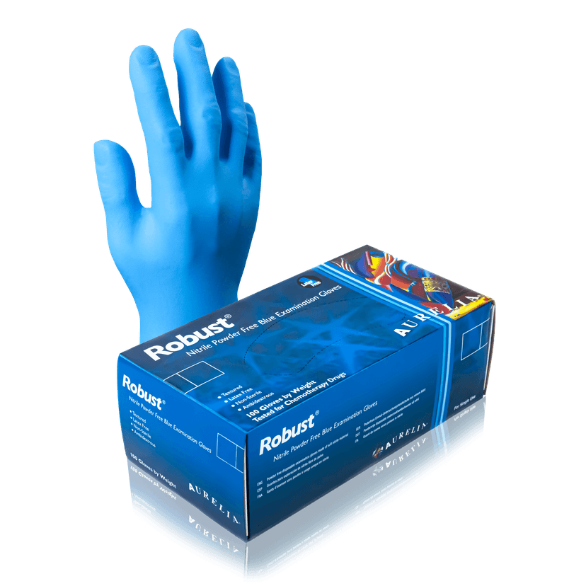 Aurelia Robust 93897 Nitrile Exam Gloves, Size Medium, Case of 1,000 (10 Boxes x 100)