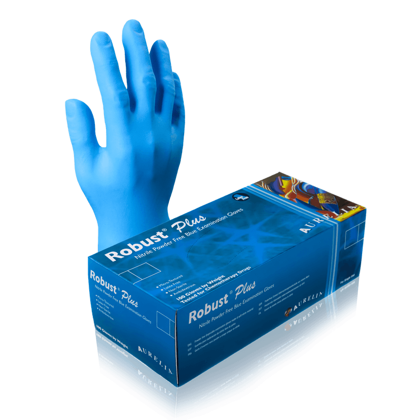 Aurelia Robust Plus 63889 Extended Cuff Nitrile Exam Gloves, Size X-Large, Case of 1,000 (10 Boxes x 100)