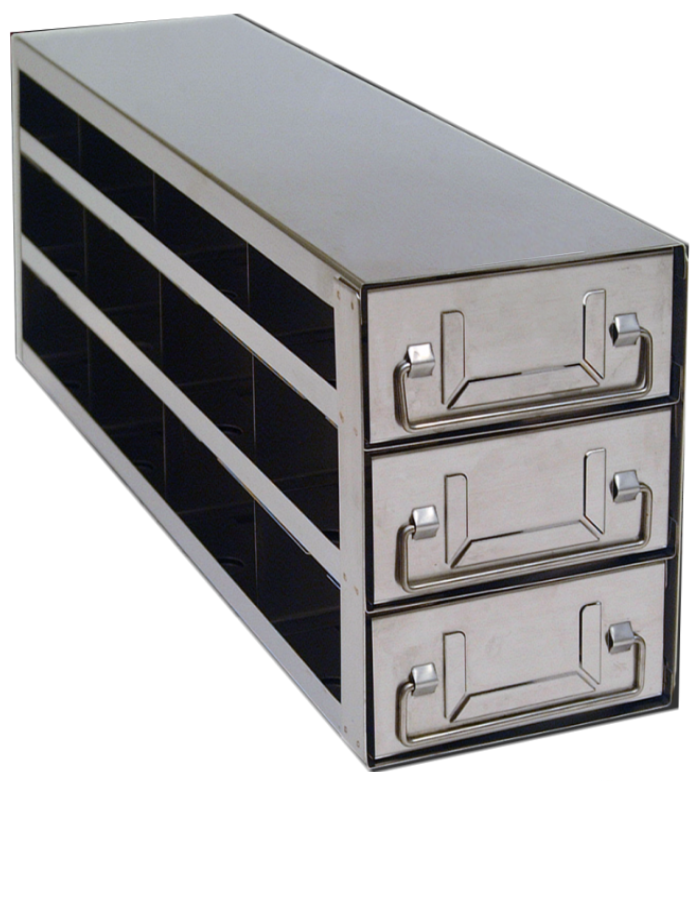 UFD-432 stainless steel upright freezer drawer rack for standard 2-inch freezer boxes, 4 deep x 3 high configuration, rack only