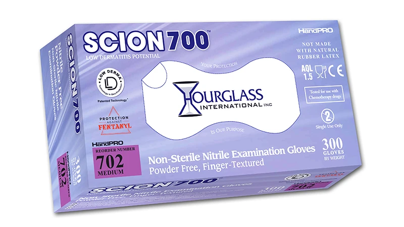HandPRO Scion700 700 size X-Small slate blue accelerator-free nitrile exam gloves, case of 10 boxes, Hourglass International