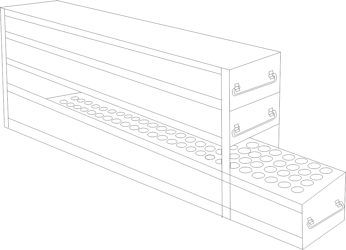 Stainless steel combination upright freezer rack for 2-inch boxes and 15 mL conical centrifuge tubes