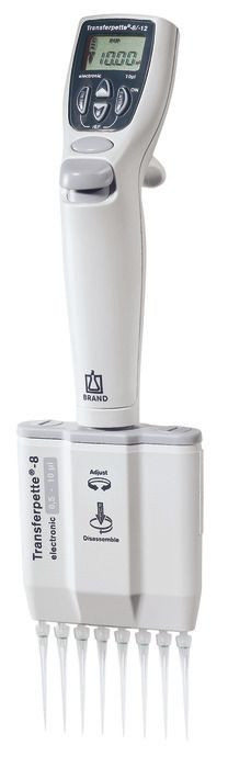 BRAND 705424 Transferpette-8 electronic 8-Channel Electronic Pipette, 10 - 200 µl, USA/Japan (100-240 V / 50-60 Hz)