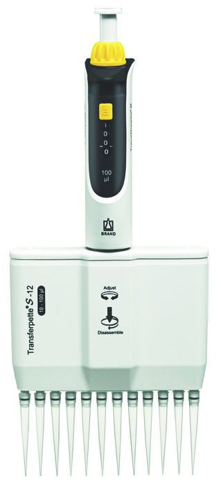 BRAND 705928 Transferpette S-12 12-Channel Pipette, Adjustable, 10 - 100 µl, M12-100