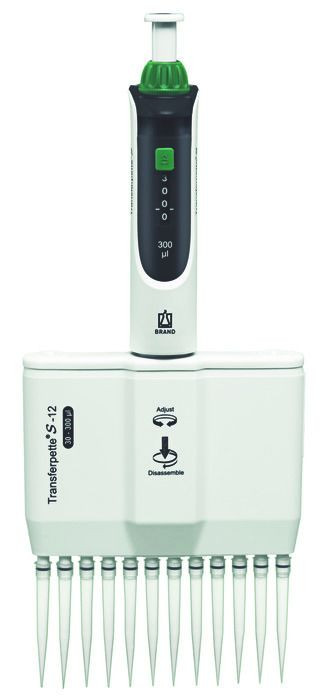 BRAND 705932 Transferpette S-12 12-Channel Pipette, Adjustable, 30 - 300 µl, M12-300