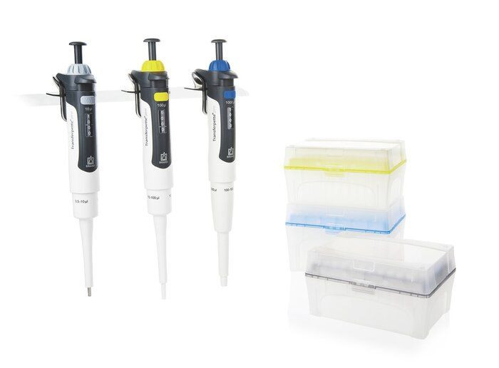 BRAND 706893 Transferpette pro Adjustable Pipette Set, Starter-kit Standard, 3 pipettes: D-10 (0,5-10µl), D-100