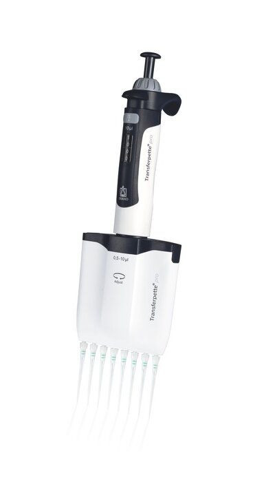 BRAND 706900 Transferpette pro-8 8-Channel Pipette, Adjustable, 0.5 - 10 µl