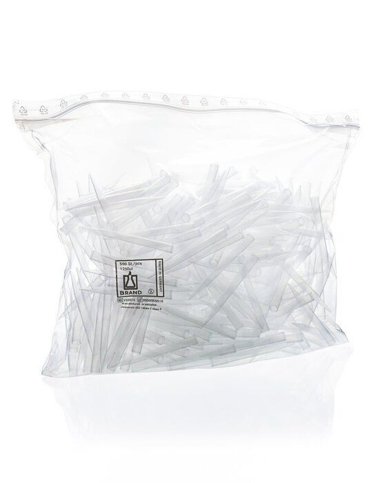 BRAND 732016 Pipette Tips, 50 - 1,250 µl, PP, colorless, bulk packed, in bag, 102 mm
