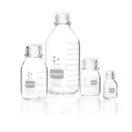DURAN 218054487 Laboratory Bottle GL 45 clear protect+ plastic safety coated 500 ml, Case of 10