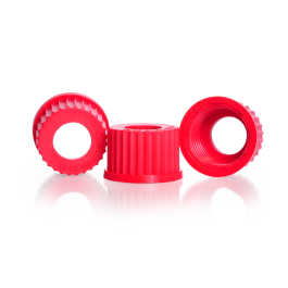 DURAN 292270808 GL 32 Open Topped Screw Cap, with central aperture, PBT, red, Pack of 10