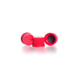 DURAN 292401305 GL 25 High Temperature Screw Cap (PBT, red), with PTFE-coated, peroxide cured silicone cap liner, Pack