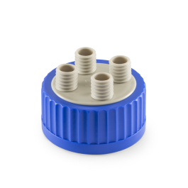DURAN 293109103 GLS 80 Screw Cap, with 4 GL 18 ports and O-ring seal, PP/EPDM, blue/grey/white, Case of 2