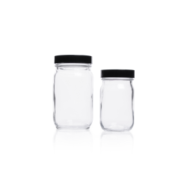 Kimble 5310858V-26 Clear Glass Standard Wide-Mouth Jars, Convenience Packs (Caps Attached), PTFE-Faced LDPE Foam, 250