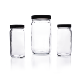 Kimble 5513289C-82 Clear Glass Straight-Sided Jars, tall form, Bulk Packs - Shrink Modules With Caps in Bags, 1000 mL