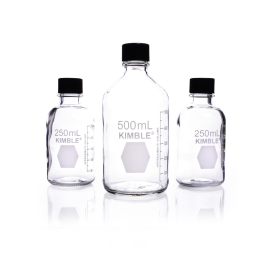 Kimble 61110T-250 Storage / Media Bottles, Clear, Graduated, PTFE/Phenolic Cap, 250 mL, Case of 48