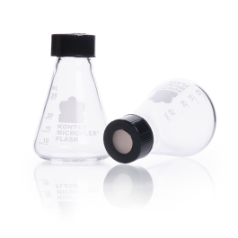 Kimble 749400-0025 MICROFLEX Threaded Erlenemeyer Flask, with graduation and screw cap, 25 mL, Case of 12