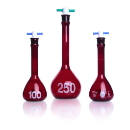 Kimble 92822G-200 RAY-SORB Volumetric Flask, Amber, Class A, Heavy Duty, Wide Mouth, with Pennyhead Glass Stopper