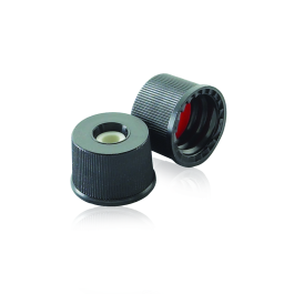 Wheaton 240602 Preassembled Open Top Caps and Septa, Black Polypropylene Cap With PTFE / Silicone Liner, Case of 100