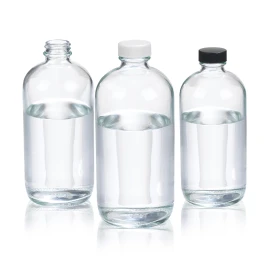 Wheaton W216805 Boston Round Bottle, 32oz, clear, white Polypropylene, Poly-Vinyl, Case of 12
