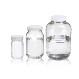 Wheaton W216933 Standard Clear Wide Mouth bottle, 130oz, White Polypropylene, PTFE Faced Foamed Polyethylene, Case of 4