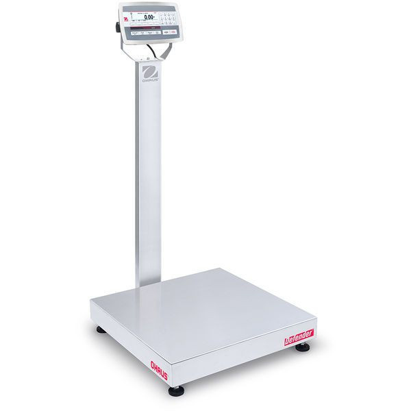 OHAUS 30461687 Defender 5000 Washdown Bench Scale D52XW250WQV8, 500 lb x 0.02 lb, 24 x 24 in Platform, with Column