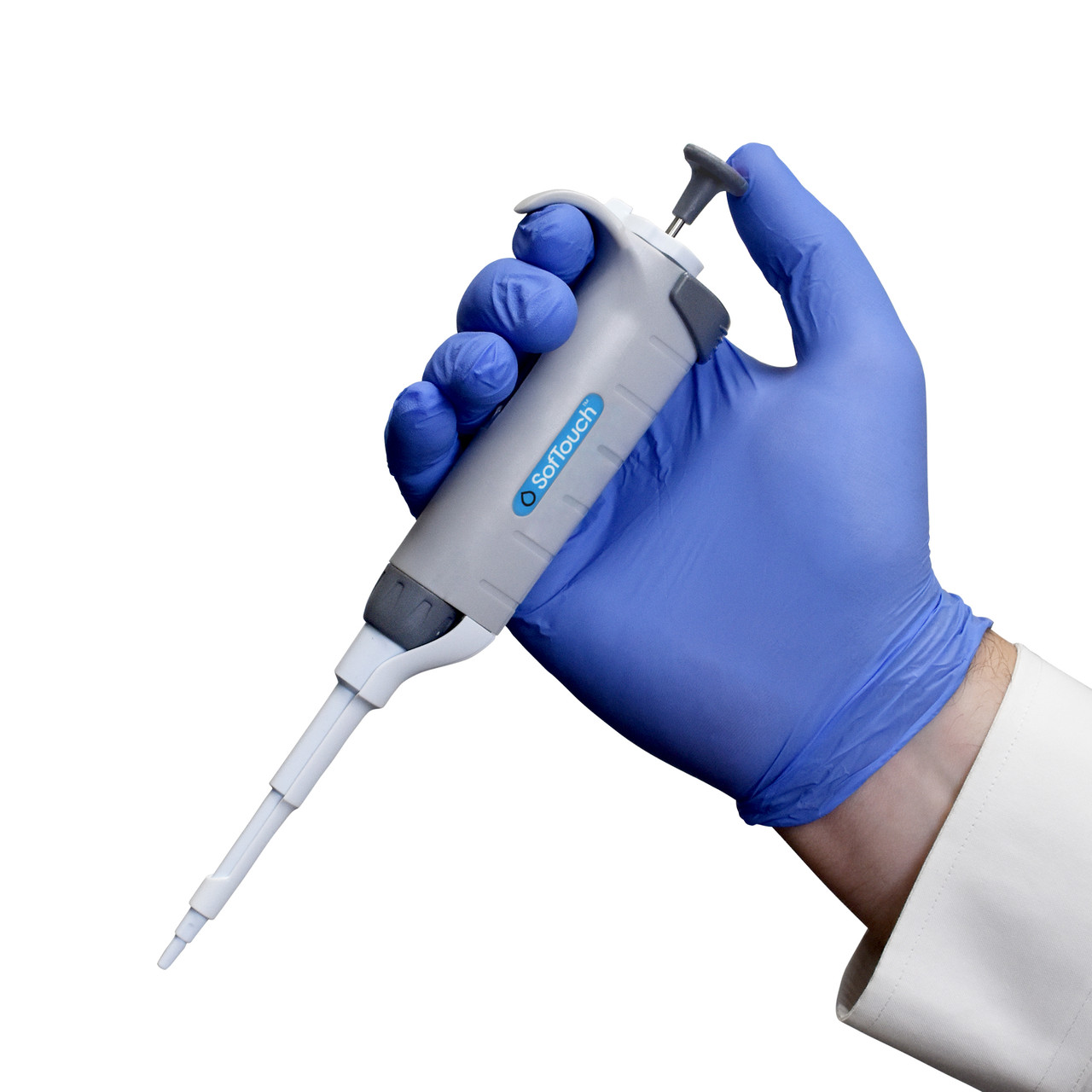 MTC Bio SofTouch ULF single-channel pipettor in use, 5 µL to 50 µL, P4600-50