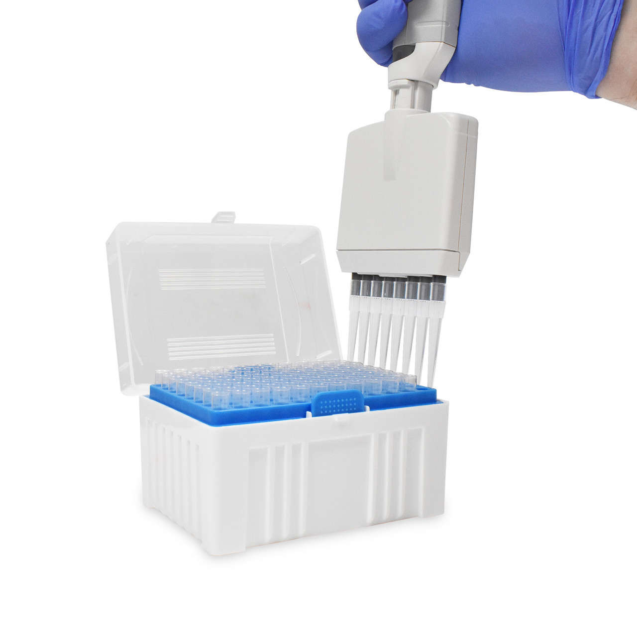 MTC Bio SofTouch ULF 4-channel pipettor in use, 0.5 µL to 10 µL, P4604-10