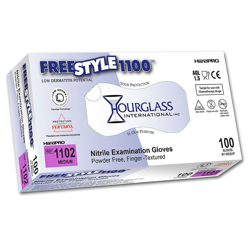 HandPRO FreeStyle1100 1106 Accelerator-Free Nitrile Exam Gloves, Size XX-Small, Case of 1,000 (10 Boxes x 100)