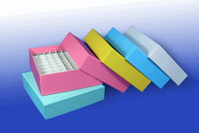 2” Assorted Color Cardboard Freezer Boxes with 81-Place Dividers