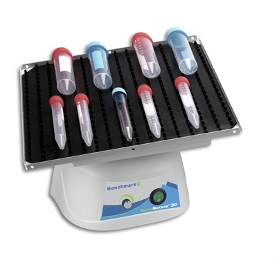 Benchmark Scientific BenchRocker™ 3D Nutating Shaker | Variable Speed 2–30 RPM & Tilt 0°–30° | Proprietary Insta-TILT™ Technology | Both Flat & Dimpled Autoclavable Mats Included | 12" x 12" Platform | Cat # B3D2300
