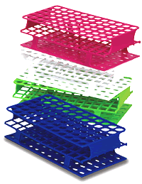 OneRack™ Full-Size Polypropylene Test Tube Racks, 16mm, Blue, Case of 8 Racks