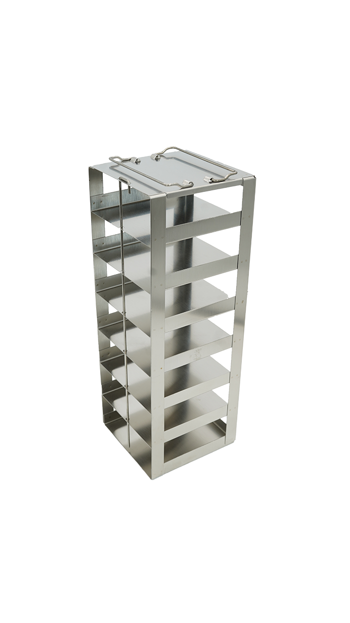 Stainless Steel Vertical Freezer Rack for Standard 2" Boxes | 7 Boxes High | Chest Freezers & LN2 Dewars | Double-Welded | Rack Only | Cat # CF-7-2