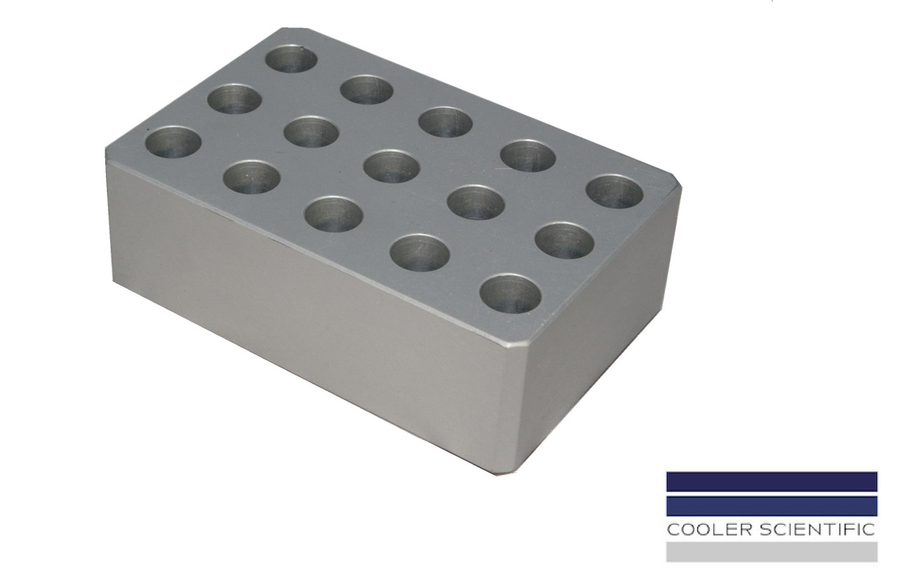 Cooler Block for 1.5/2.0ml Microcentrifuge Tubes, 15-Well, Silver, 1 ea.