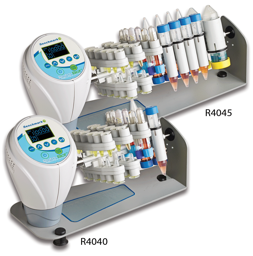 Benchmark Scientific RotoBot™ Programmable Rotator | 10+ Operating Modes | Variable Speed 1–80 RPM | Programmable Timer 1 sec–99 hr | Custom C1/C2 Mode Sequences | High-Capacity 84 x 1.5 mL | Cat # R4045