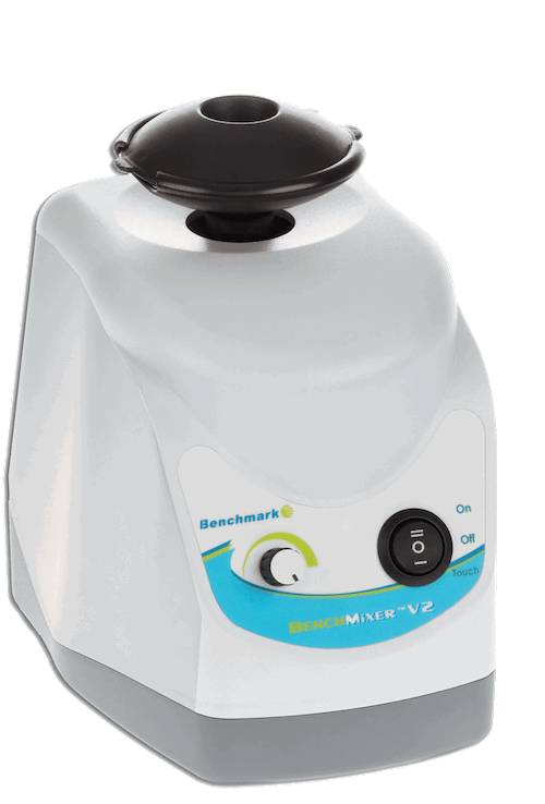 Benchmark Scientific BenchMixer™ V2 Vortex Mixer | Reversible Cup/Flat-Dimpled Head | Variable Speed 200–3200 RPM | Q-Drive™ Dynamic Balancing | Touch & Continuous Modes | Cold Room Compatible | Cat # BV1003