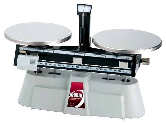 Harvard double beam balance, 10 x 0.1g (top beam), 200 x 10g (bottom beam)