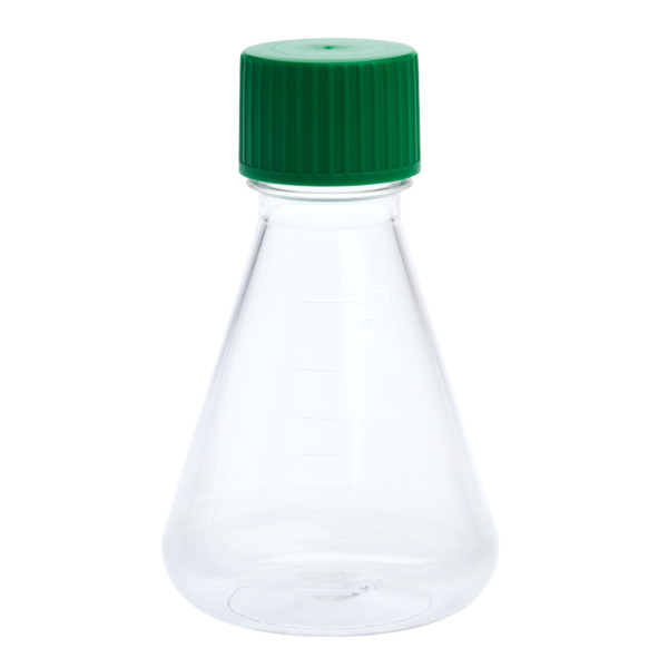 250mL Erlenmeyer Flask, Solid Cap, Plain Bottom, PETG, Sterile, 12/CS