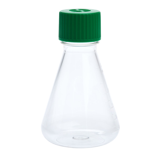 250mL Erlenmeyer Flask, Vent Cap, Plain Bottom, PETG, Sterile, 12/CS