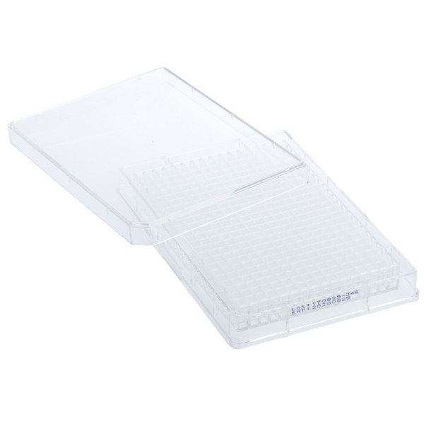 CELLTREAT 384-Well Flat Bottom Non-Treated Microplate with Lid, Sterile | 0.1–0.11 mL Working Volume | Individual Pack | 50/Case | Cat # 229538