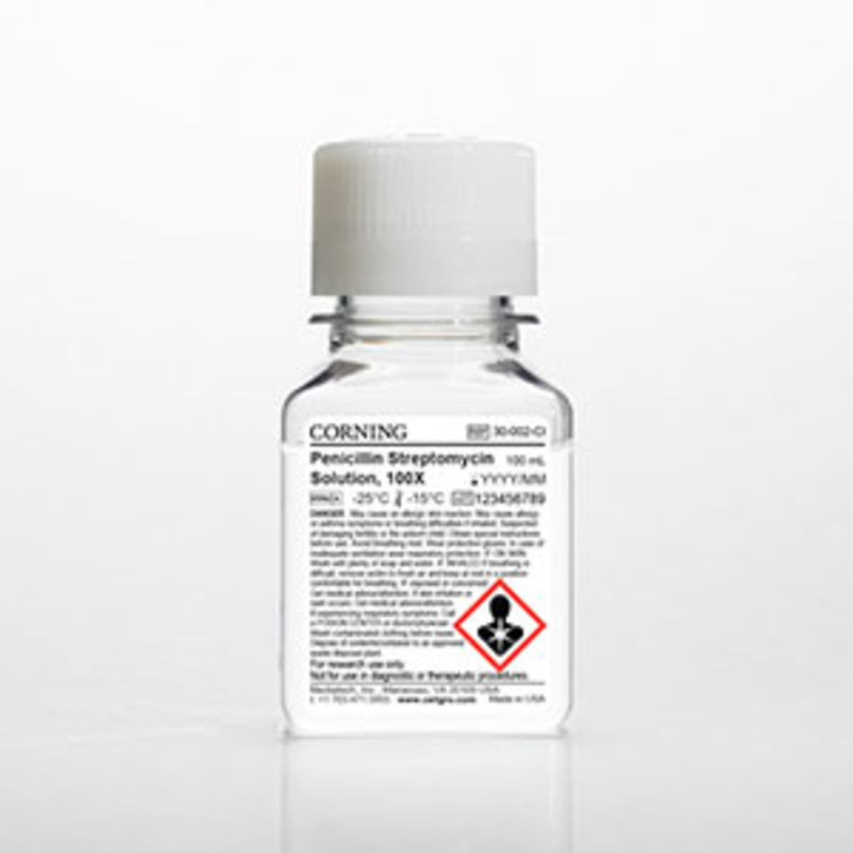 Mediatech Penicillin-Streptomycin Solution, 100X | 10,000 IU/mL Penicillin G & 10,000 µg/mL Streptomycin | Broad-Spectrum Gram-Positive & Gram-Negative Bacterial Protection | Sterile | 100 mL | 6/Case | Cat # 30-002-CI